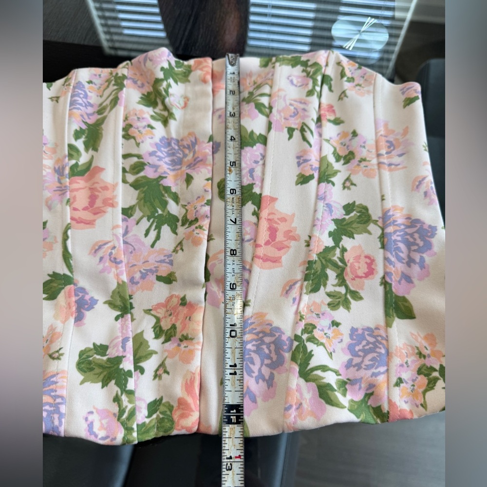 Zara Floral Strapless Corset Top in Pink with Green Accents - Picture 14 of 16